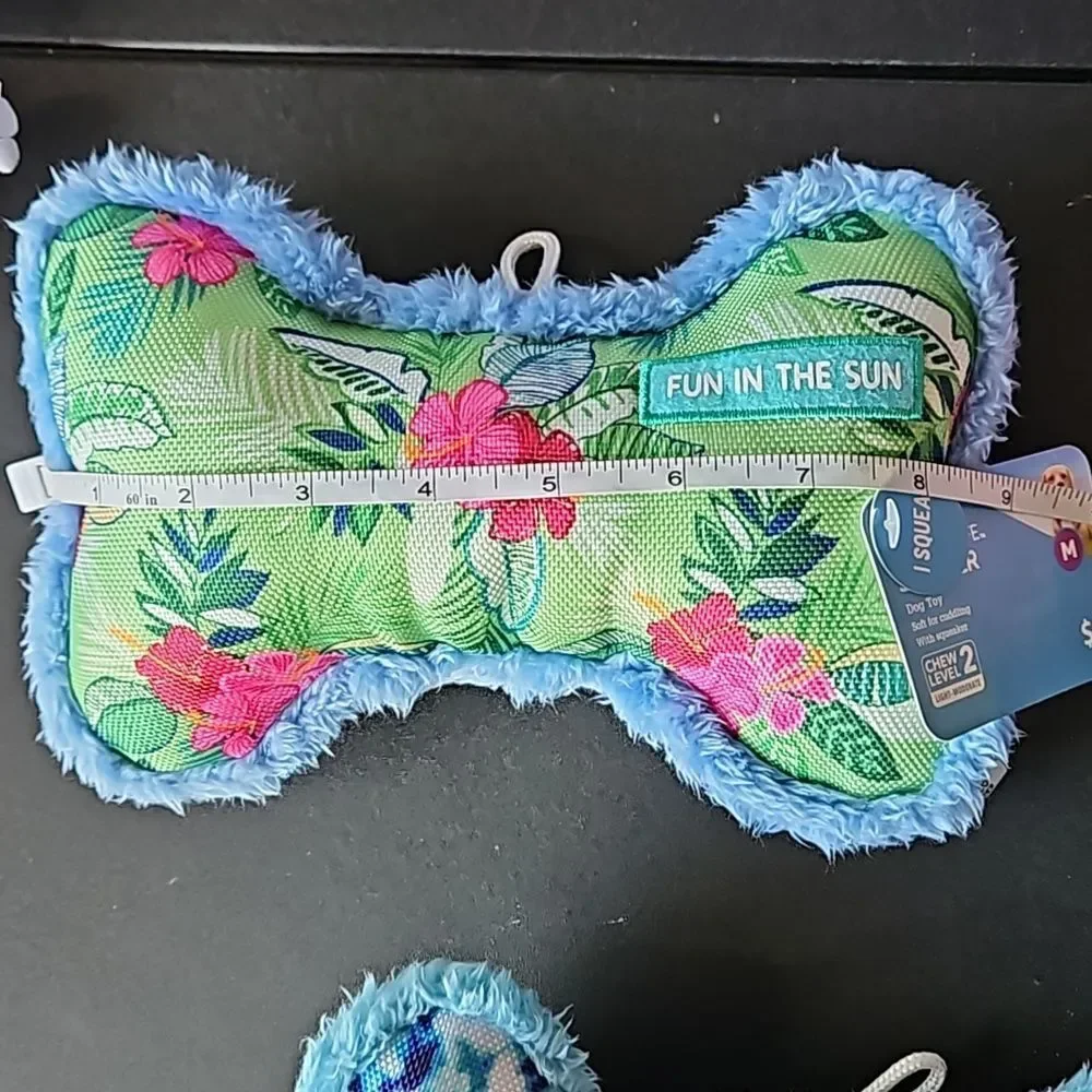 Doggie 🎁 Bundle! 2 Squeaky Tropical Stuffed Bone Toys and 1  Groom Aid Brush